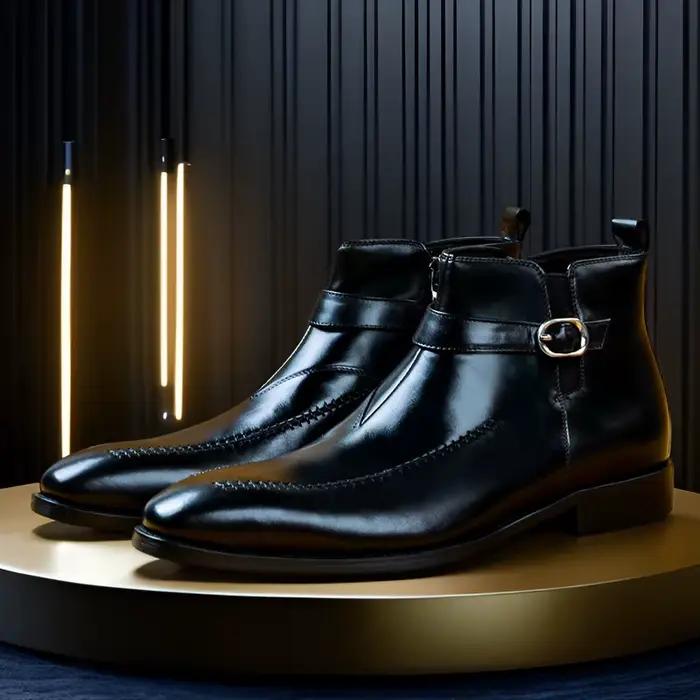 Bottines Chelsea de luxe en cuir véritable pour hommes