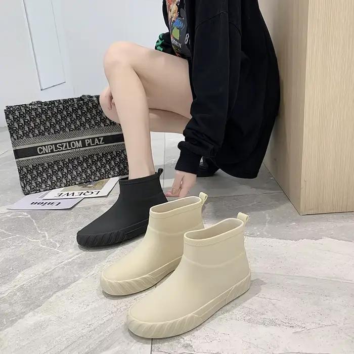 Bottes de pluie antidérapantes pour femmes, bottes courtes en caoutchouc, chaussures imperméables pour femmes adultes, chaussures résistantes à l'usure