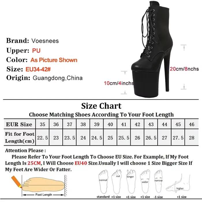 Bottines noires à talons hauts et plateforme pour femmes, 20cm, Sexy, 8 pouces, bottes courtes de défilé, talons fins, chaussures de danse pôle, 2024