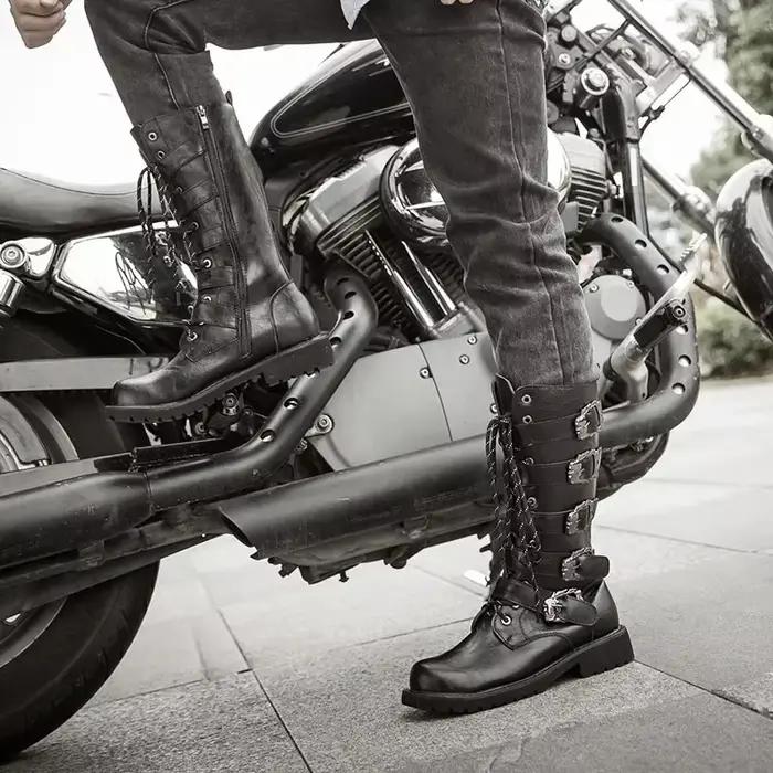 Bottes de moto en cuir pour hommes