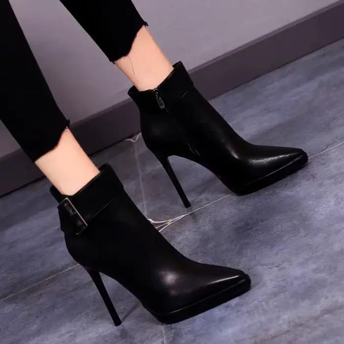 Nouvelles bottes d'hiver à talon haut et bout pointu, en velours, style tendance en Europe, bottes à talon unique