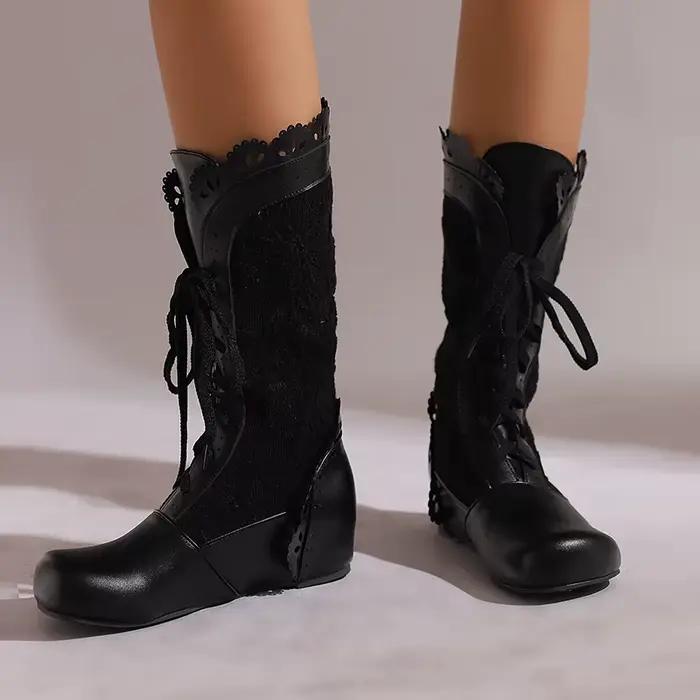 Bottes victoriennes pour femmes, bottines hautes gothiques à lacets, Costume de Cosplay, chaussures Vintage de sorcière médiévale Renaissance