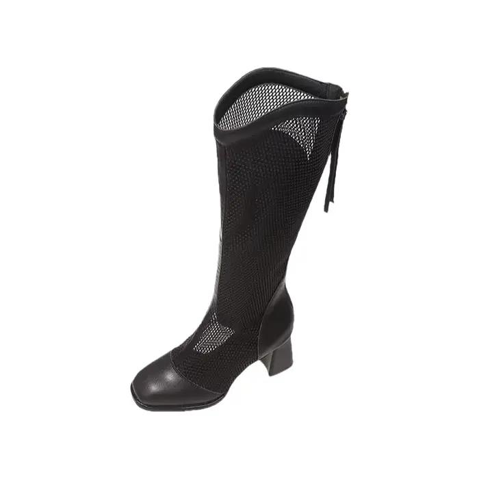 Bottines à talon haut mi-mollet bout rond cuir synthétique caoutchouc pour femmes été grandes tailles ocassions spéciales