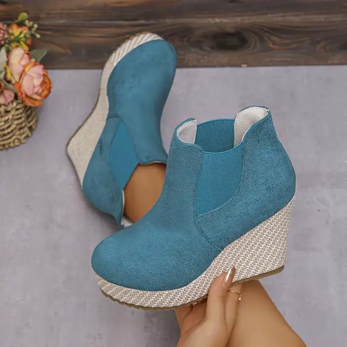 Bottines compensées pour femmes, à semelle épaisse, plateforme imperméable, talon très haut, bottes nude à enfiler pour le printemps et l'automne
