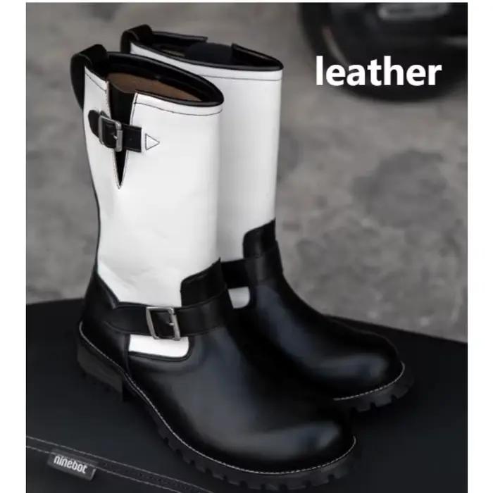 Bottes de moto rétro pour hommes, chaussures de chevalier noires, boucles de ceinture en cuir noir, bottes Chelsea tendance de luxe faites à la main