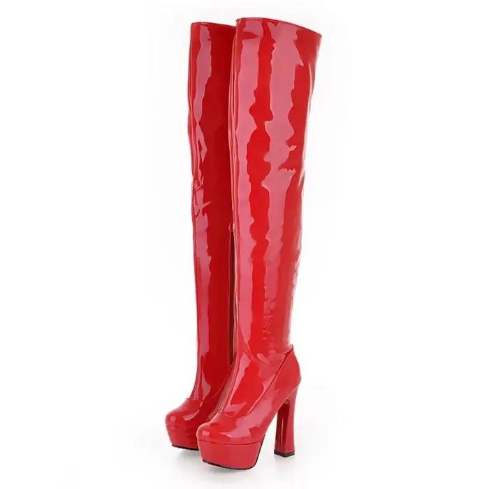 Cuissardes à talons hauts en cuir noir pour femmes