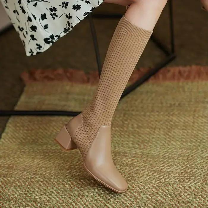 Genou cuisse haute chaussette bottes femme hiver 2025 botte nouveau dans les femmes chaussures longues