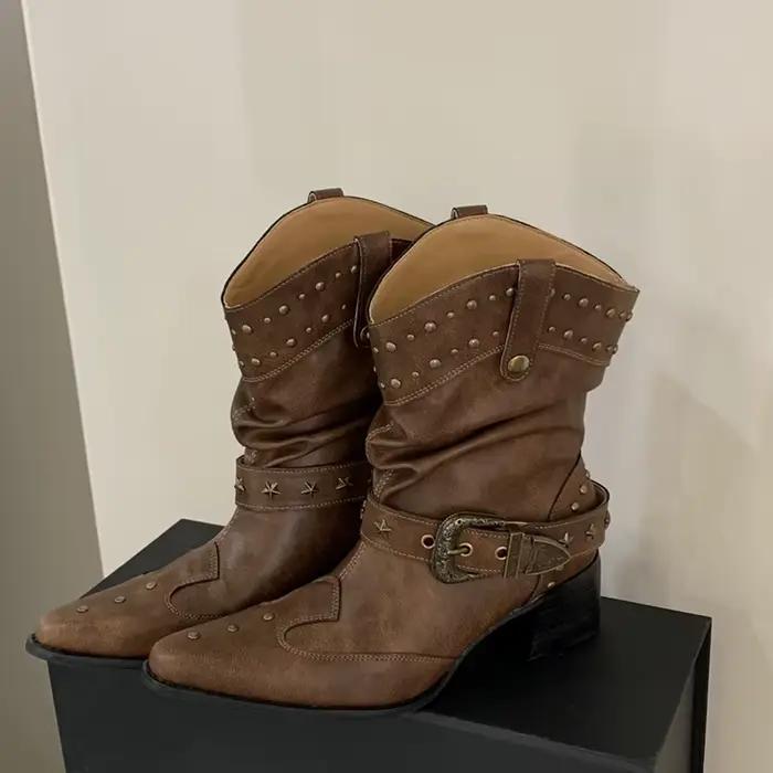 Eilyken Nouvelle Collection Bottines à Bout Pointu avec Boucle Rivetée pour Femme