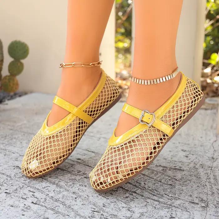 Chaussures plates à semelle plate en maille grande taille pour femmes, style Mary Jane, idéales pour l'été et la pêche, chaussures TEMU transfrontalières pour femmes