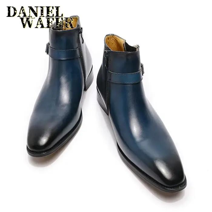 Bottines italiennes classiques en cuir véritable pour hommes