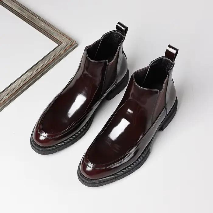 Nouvelles bottes Chelsea en cuir pour hommes automne/hiver avec doublure en peau de mouton; chaussures montantes
