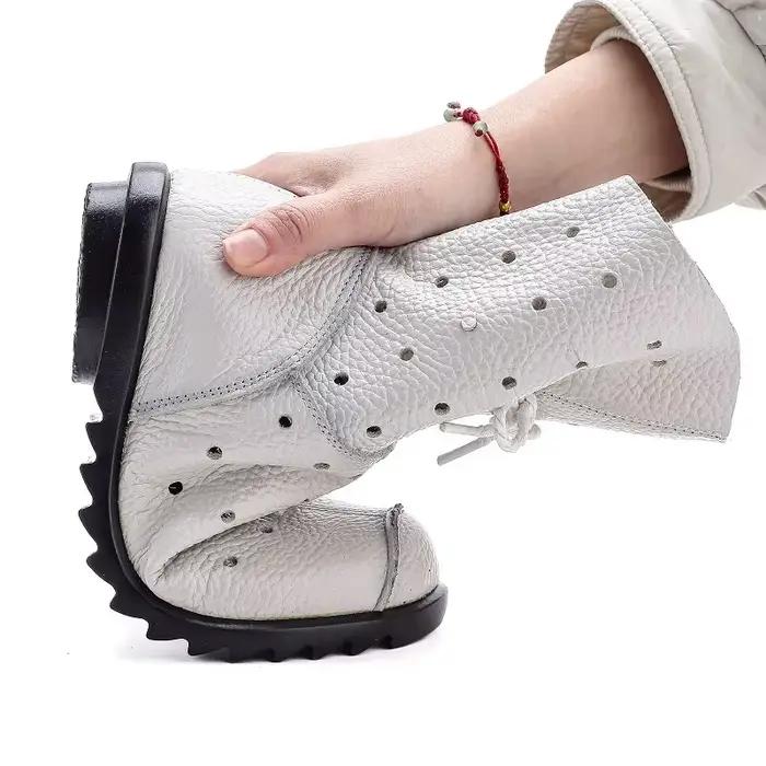 Nouvelles bottes en cuir véritable femmes à lacets chaussures creuses dames fermeture éclair mi-mollet bottes femme concis blanc botte de luxe Vintage