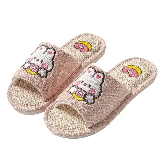 Chaussons en lin et coton pour toutes les saisons, unisexes, respirants, à semelle souple, antidérapants pour sols en bois dur, pantoufles d'intérieur pour couple