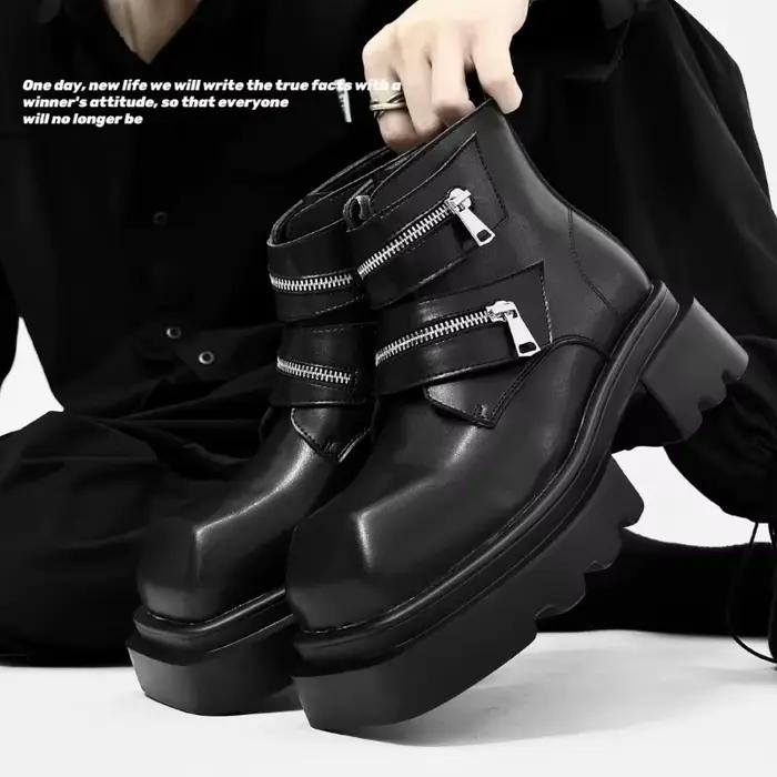 Bottes derby homme 2026 élégantes style punk rock bottes de chevalier cuir semelle épaisse pour homme occasions spéciales