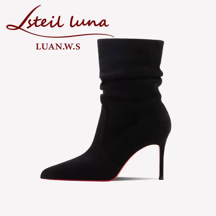 Bottines d'hiver pour femmes 2026, rouges, à semelles brillantes, pointues, bottes extensibles tendance automne, bottines à talons hauts pliables pour femmes