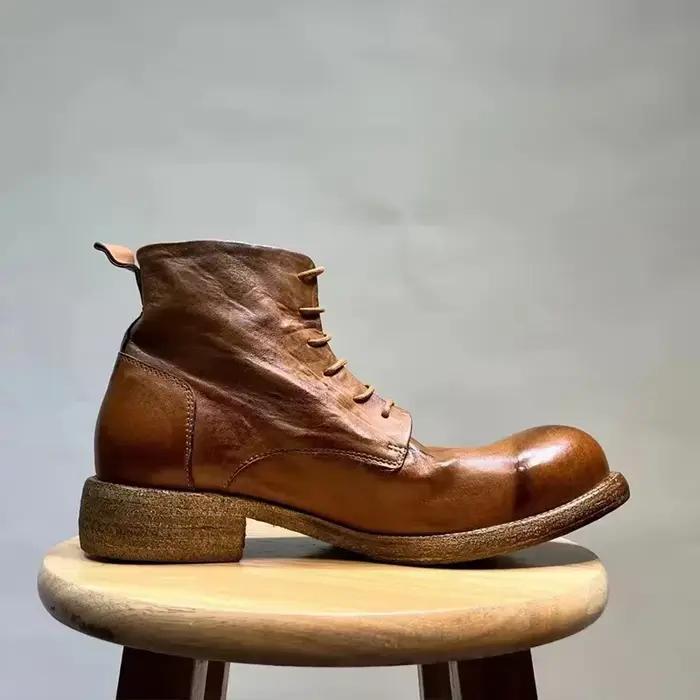 Bottes en cuir rétro lavées pour hommes, chaussures en cuir de cheval faites à la main Goodyear, l'offre elles optiques, taille haute, courtes