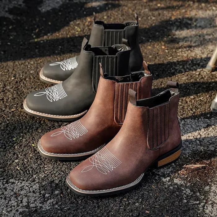 Bottes en cuir homme retro style décontracté pour printemps automne grandes tailles bottes de combat bottes de moto occassions spéciales