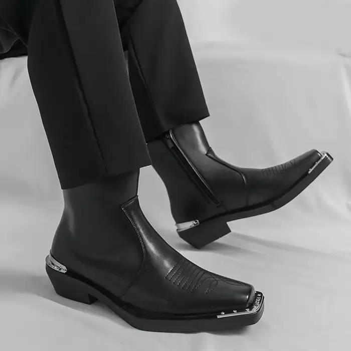 Hommes bout carré bottes Style britannique affaires botte en cuir mode décontracté haut