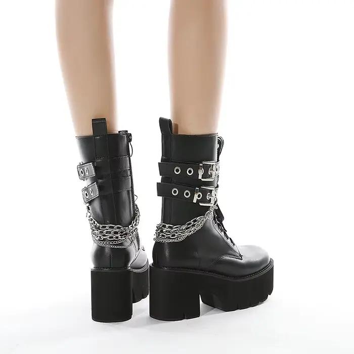 Bottes noires gothiques en cuir pour femmes
