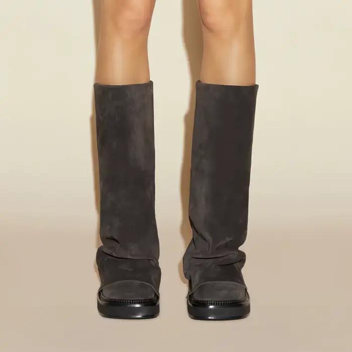 Bottes élégantes à la mode pour femmes, bout carré, semelle plate, doublure chaude, styles de créateurs pour usage quotidien en ville