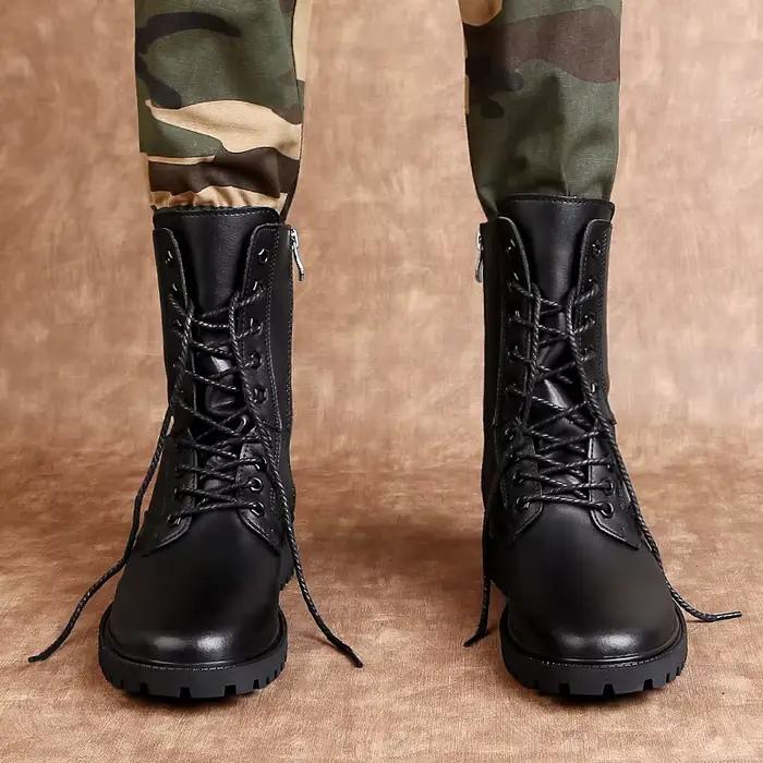 Bottes de neige en cuir véritable avec fermeture à glissière latérale pour hommes