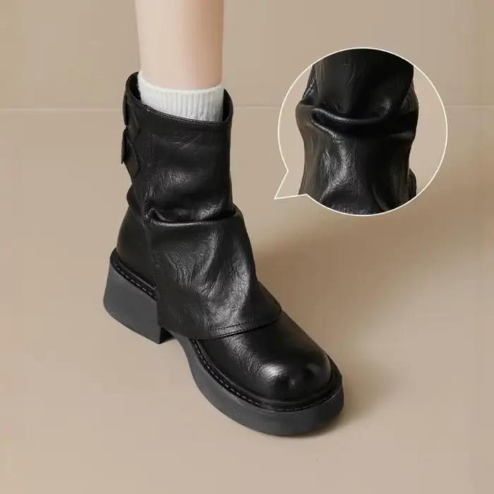 Bottes de cowgirl occidentales pour femmes, chaussures décontractées à semelle épaisse imperméables, à la mode et polyvalentes, nouvelle collection automne-hiver, bottes courtes pour femmes