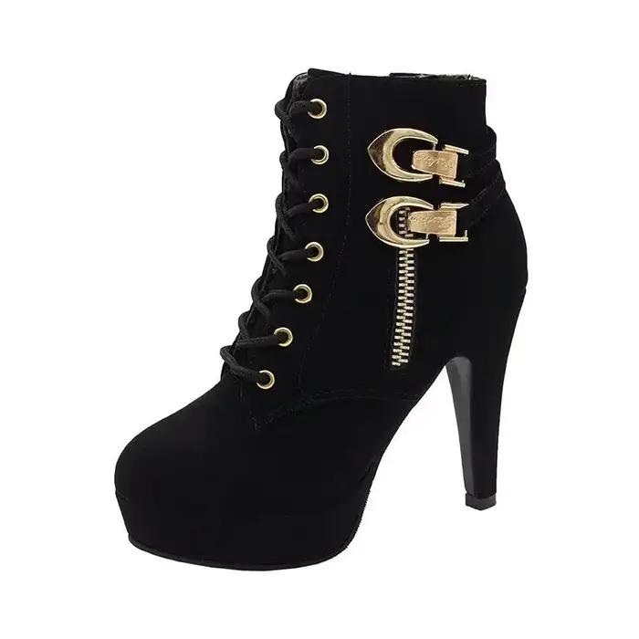 Bottes courtes à fermeture éclair latérale à lacets pour femmes
