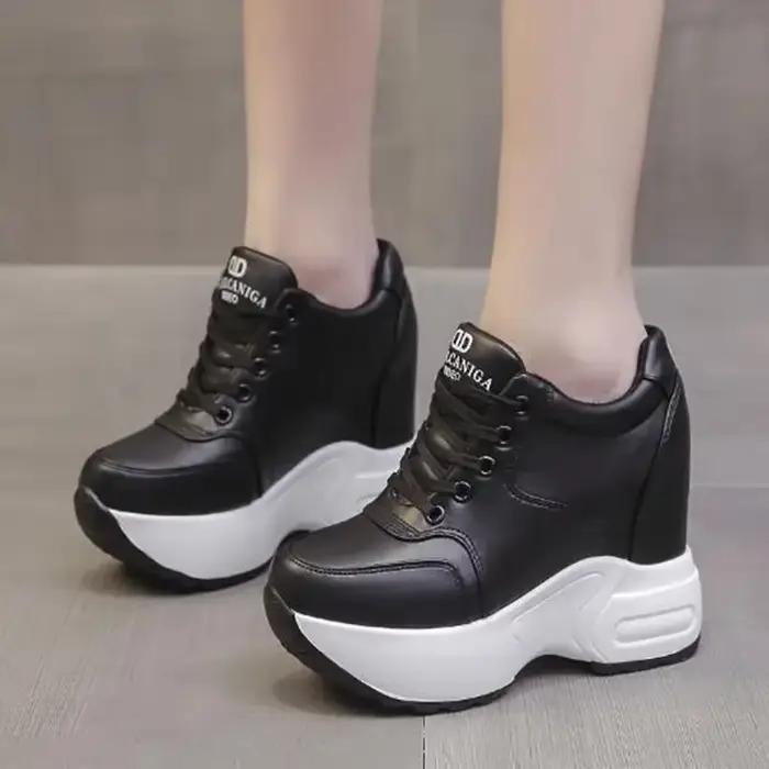 2025 femmes bottines automne cuir grosses chaussures femme plate-forme hauteur augmentée baskets 10CM semelle épaisse compensées bottes blanches
