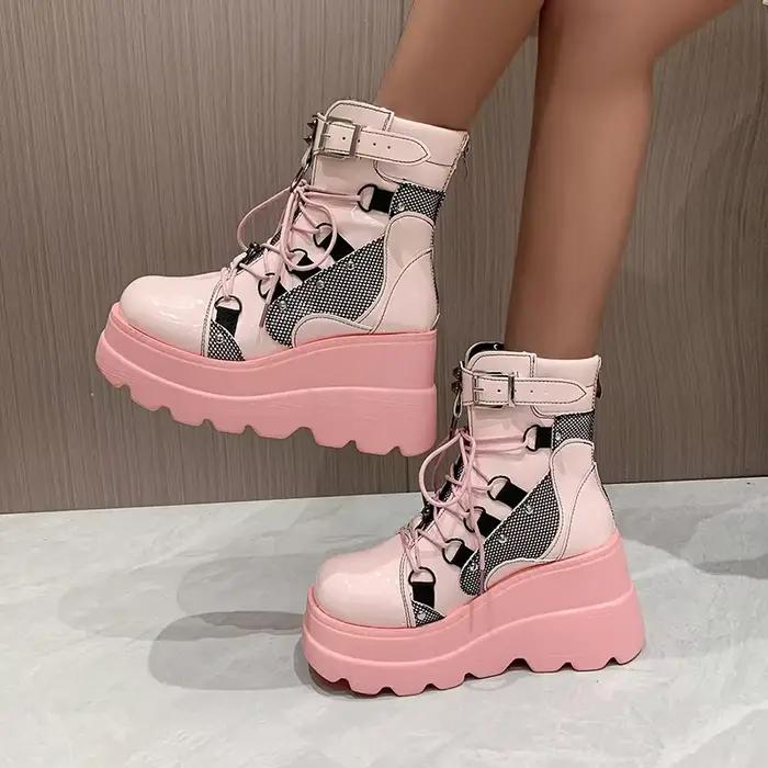 Bottines à plateforme et talons hauts pour femme, chaussures courtes, nouveau Design à la mode, fermeture éclair, Cosplay, automne 2024