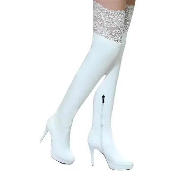 BLXQPYT Botas Mujer automne hiver genou bottes hautes femmes Sexy dentelle concepteur talons hauts cuissardes plate-forme chaussures 703-5