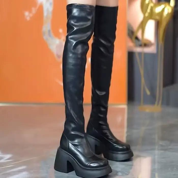 Bottes au dessus du genou à talons épais pour femmes