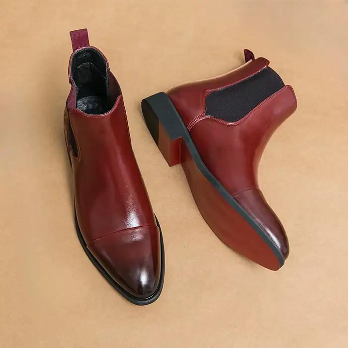 Bottes à bout pointu pour hommes, chaussures montantes en cuir, bottes Chelsea décontractées anglaises, confortables, à la mode, automne et hiver