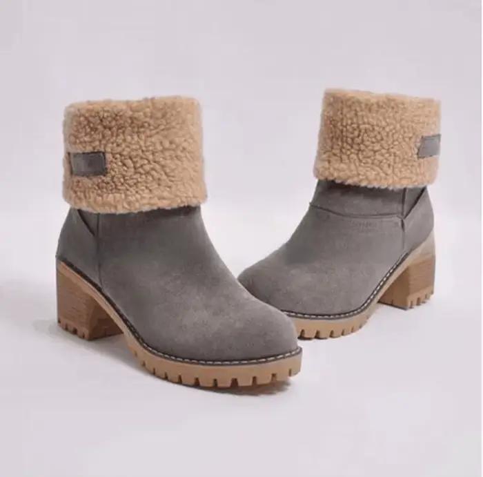 Bottes de neige chaudes doublées de polaire pour femmes, bottes à talon épais, cinq couleurs, grandes tailles, semelle en caoutchouc antidérapante et résistante à l'usure