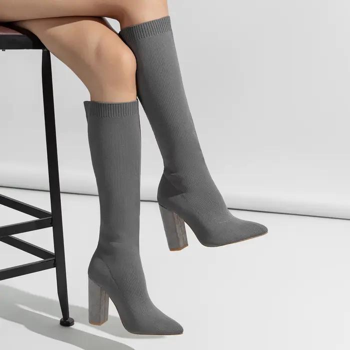 Bottes longues pour femmes, bottes tissées, bottes au-dessus du genou, bottes d'automne et d'hiver