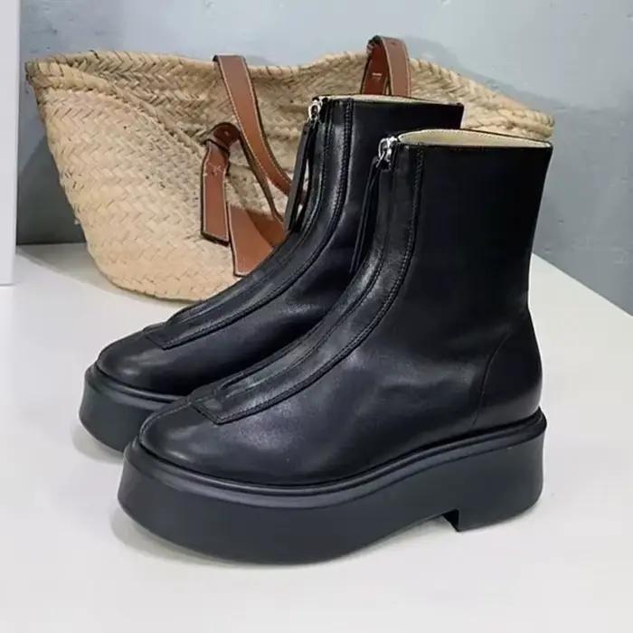 Bottines en daim de vache pour femmes, bottines d'équitation avec fermeture éclair pour l'automne et le printemps, polyvalentes et élégantes