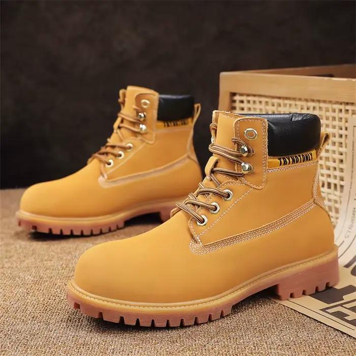 Bottes jaunes en cuir de vache pour homme et femme style de rue design classique bottes décontractées mi-mollets bottes militaires respirantes printemps automne occassions romantiques et quotidiennes