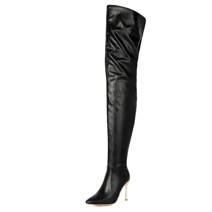 Bottes au dessus élastiques Beige rouge pour femmes, cuissardes hautes blanches, chaussures hautes et longues pour dames, grande taille 48, automne hiver