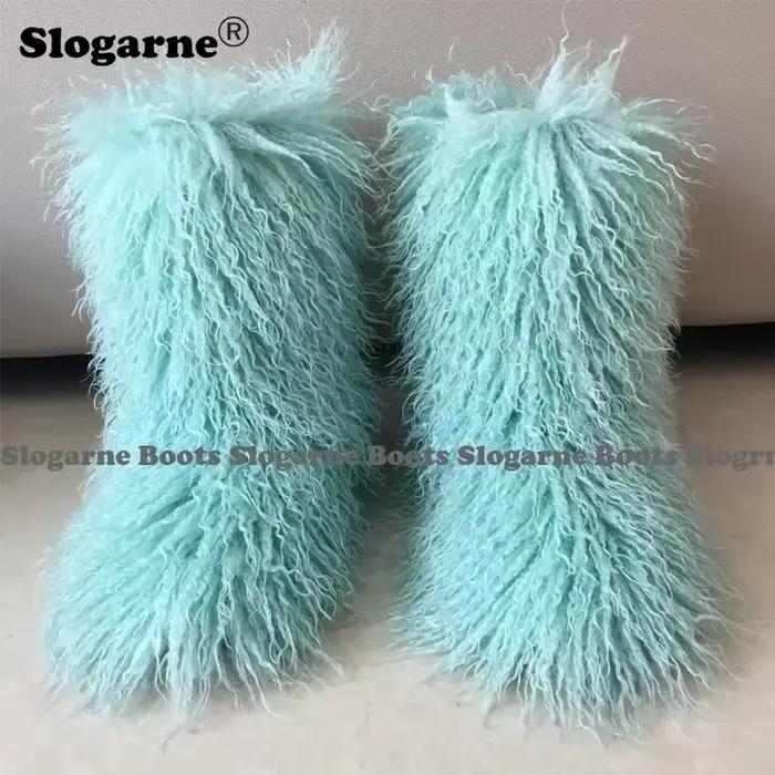 Bottes d'hiver 2026 pour femme, bottes de neige d'extérieur en fausse fourrure, bottes de luxe en fourrure bouclée, chaussures chaudes en peluche pour femme, plateformes de 3 cm, grandes tailles