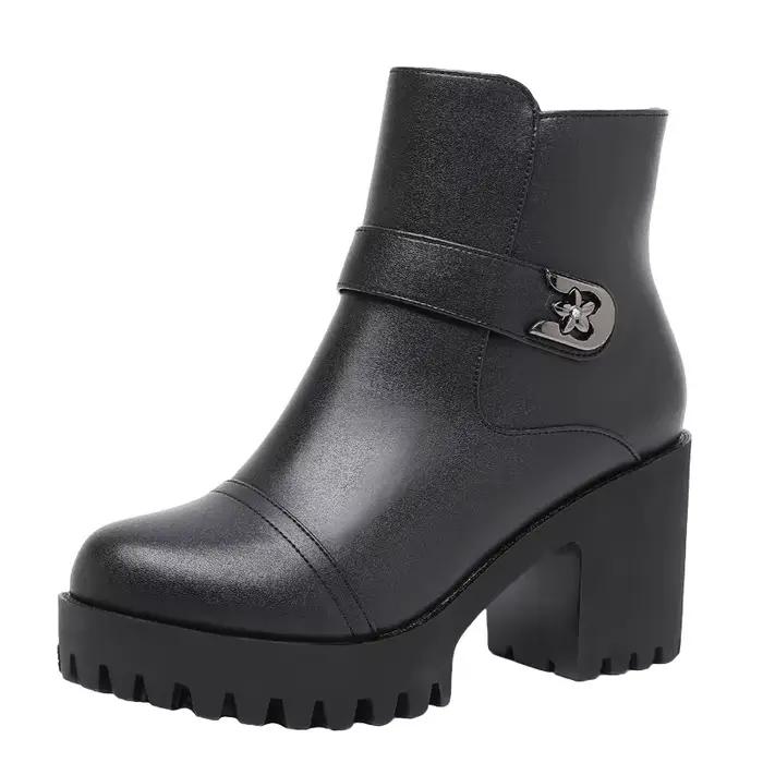 Bottes de moto à talon épais de 8 cm, petite taille 32-43, pour femme, hiver 2026, à talon bloc, en cuir souple, bottines de bureau pour maman