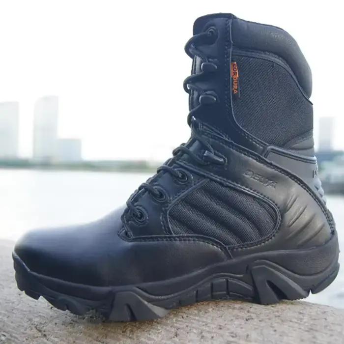 Bottes de Combat tactiques imperméables en cuir de vache véritable pour hommes