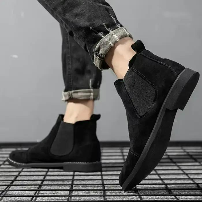 Bottes Chelsea pour hommes en daim, style britannique, à bout pointu, à enfiler, décontractées, pour l'extérieur, montantes