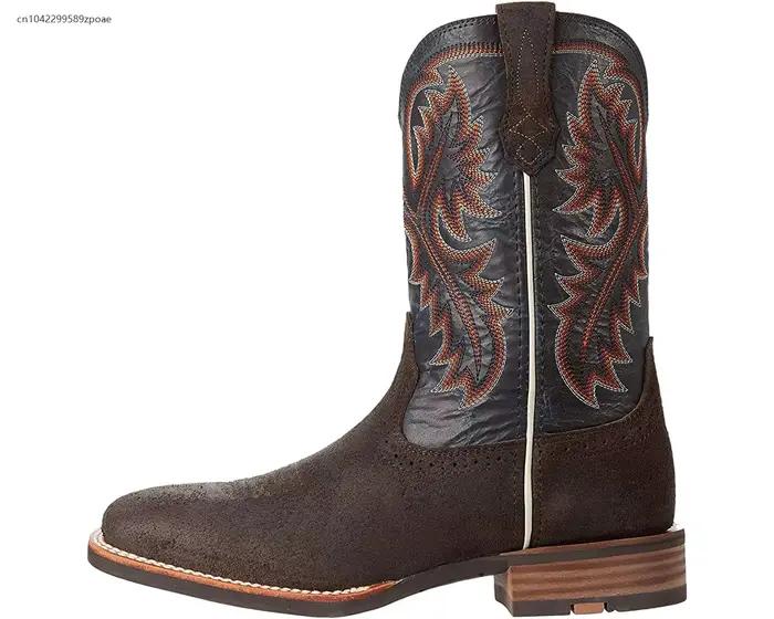Bottes de Cowboy occidentales rétro mi-tube, noires et marron, accessoires de jeu de rôle, chaussures en cuir faites à la main, bottes d'équitation Cyberpunk unisexes