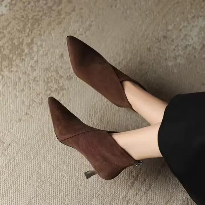 Bottes courtes en daim marron 2025 automne-hiver nouveau style