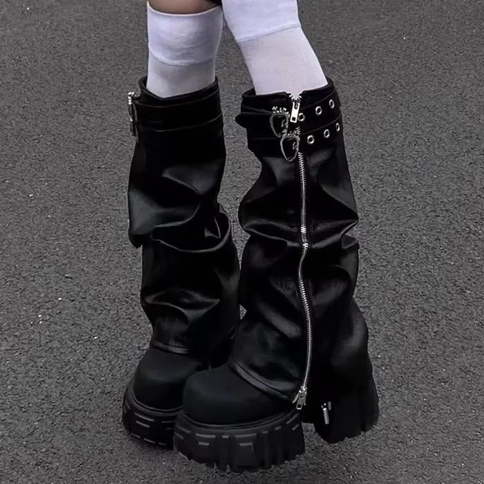 Bottes hautes de styliste pour femmes, chaussures à talons hauts et plateforme, bottes de moto gothiques d'hiver 2025, nouvelle marche Chelsea Mujer Botas