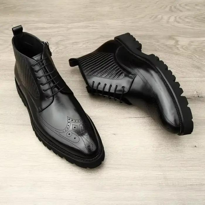 Bottines Chelsea, hauts, lacets, bottines pointues en peau de vache, pour le travail, style anglais