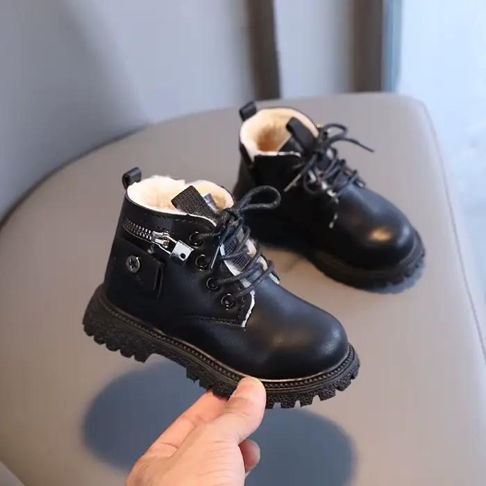 Bottines courtes en cuir pour enfants, petites poches, polyvalentes, pour garçons et filles, Style britannique, nouvelle collection hiver 2025