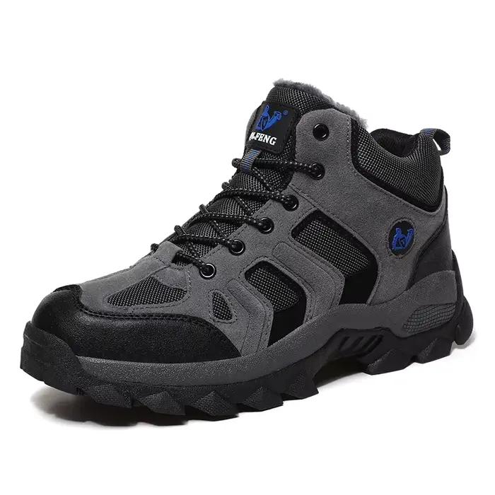 Grande taille hiver chaussures de randonnée hommes neige chaude fourrure cuir bottes