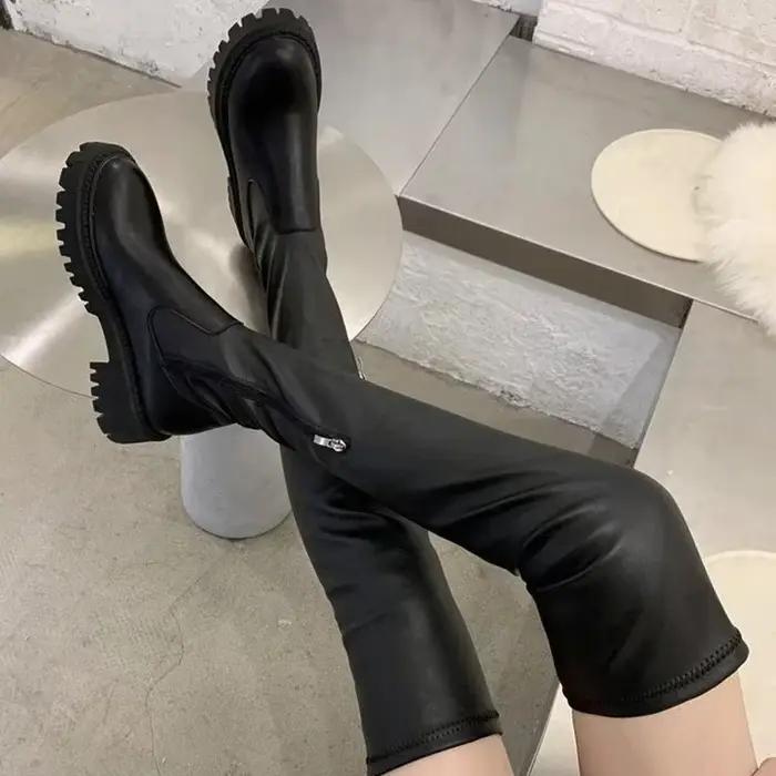 Bottes longues au-dessus du genou pour femme en cuir PU mode automne hiver bottines élégantes pour quotidien et événements