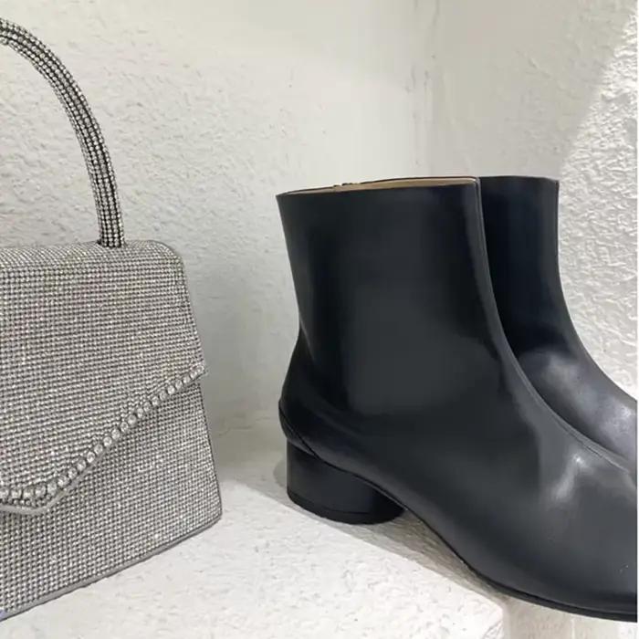 Bottes à talon bas en cuir véritable pour femme