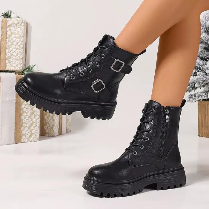 Bottines de Combat à plateforme noire pour femmes